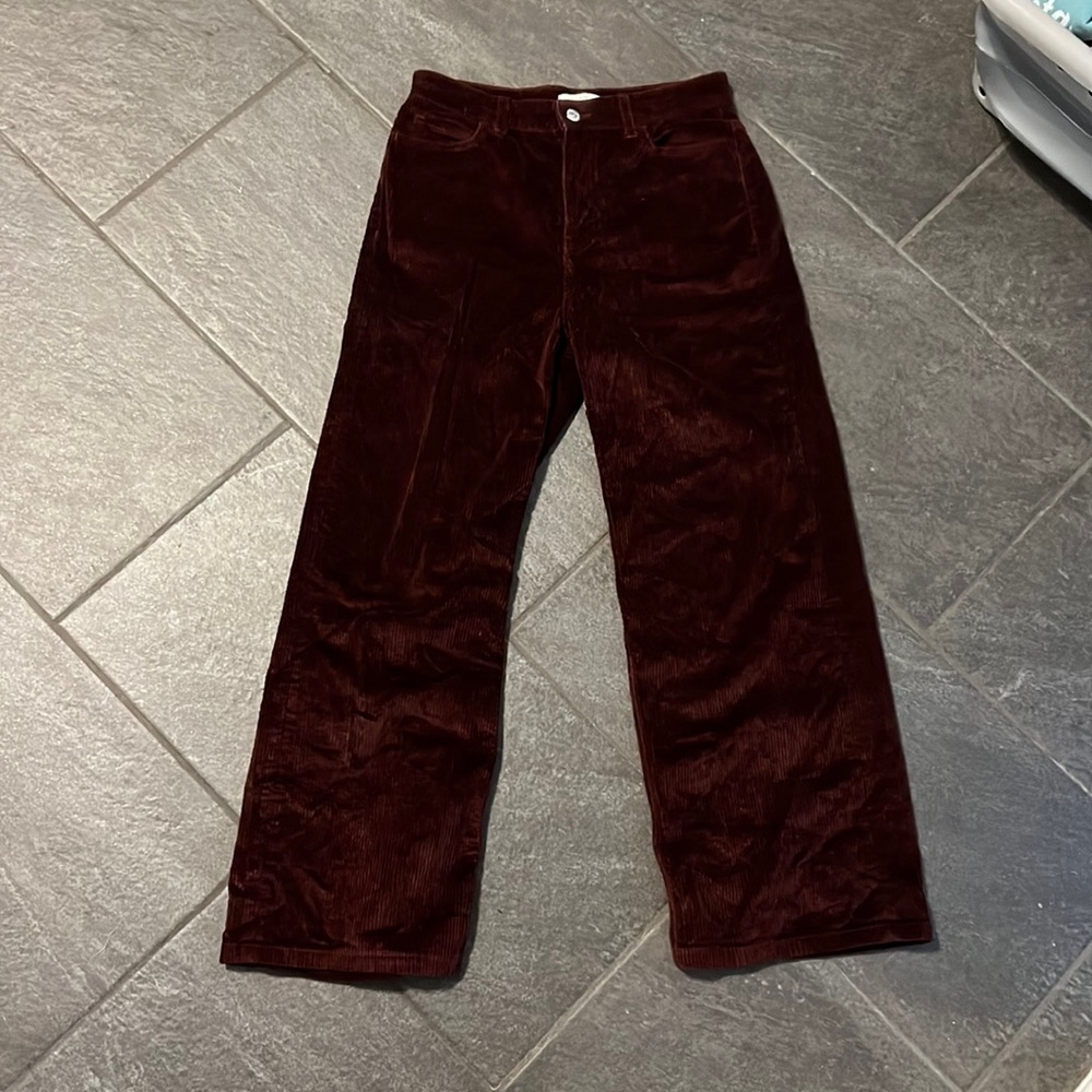 Zara burgundy corduroy wide leg high waisted pants